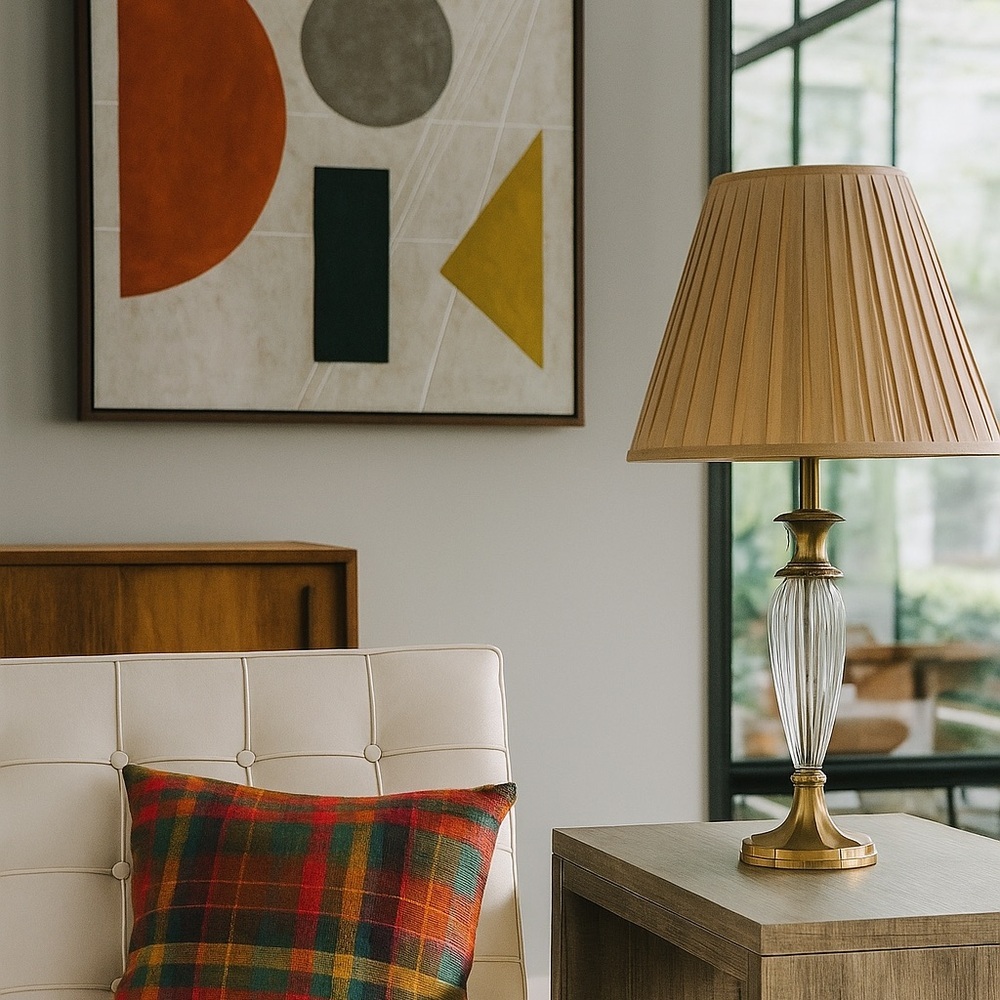 Vintage Crystal and Brass Table Lamp with Shade